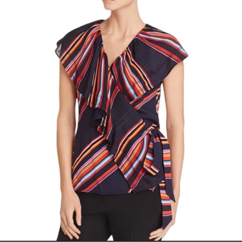 Tory Burch Multicolor Striped Wrap Blouse